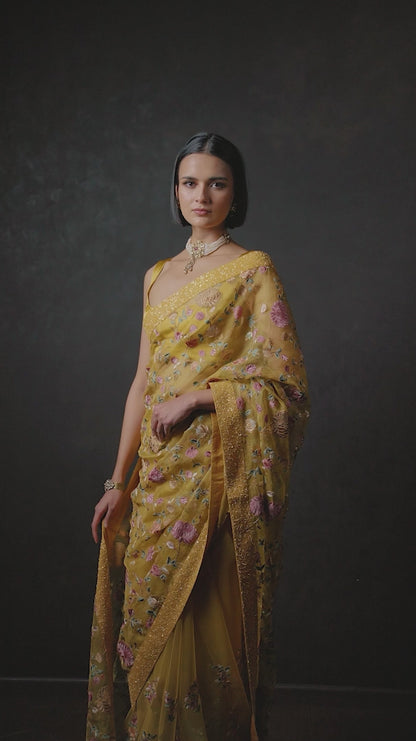 Ochre Yellow Carnation Saree