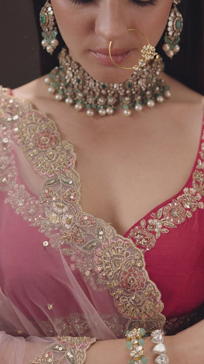Crimson Red Raw Silk Lehenga