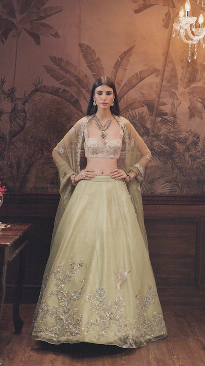 Fennel Green Tulle Lehenga