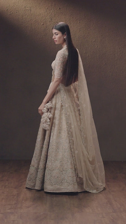 Almond Beige Organza Lehenga