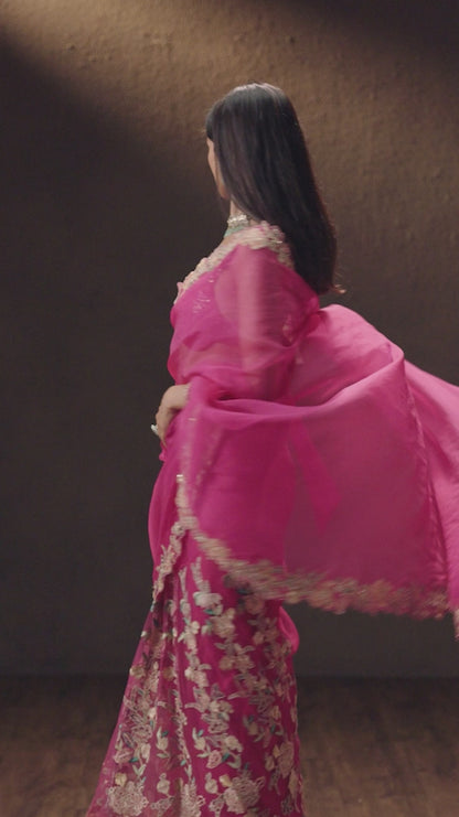 Rani Pink Organza Saree