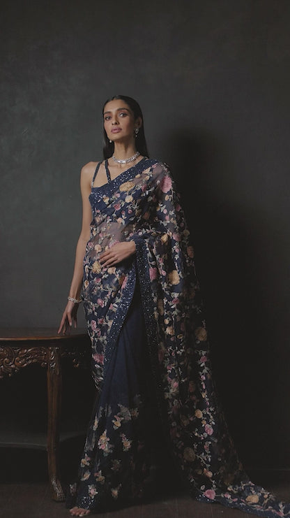 Midnight Blue Carnation Saree