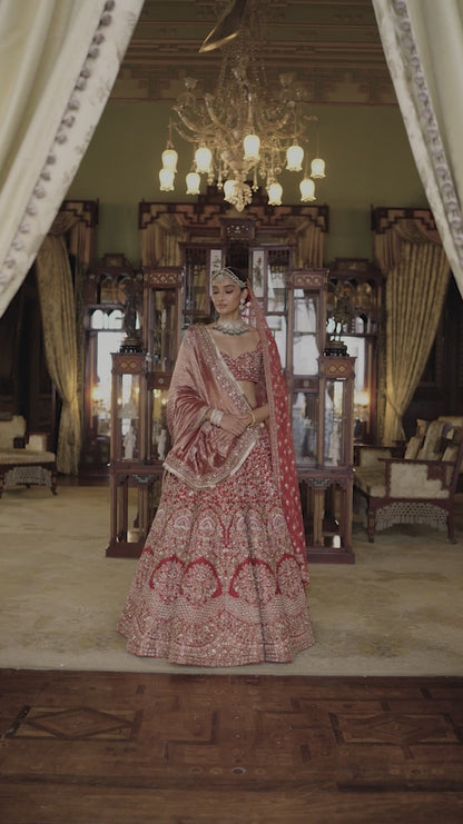 Red Raw Silk Bouquet Lehenga
