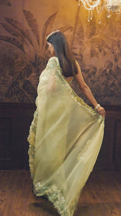 Olive Green Organza Saree