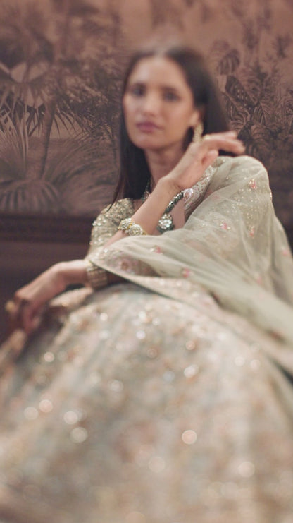 Fennel Green Raw Silk Lehenga