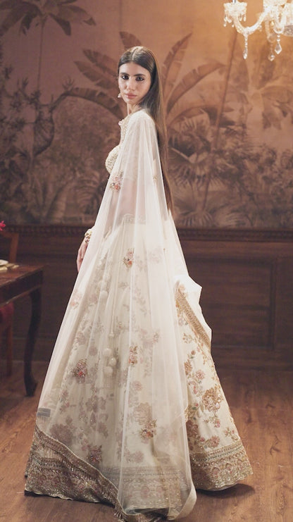 Vintage Ivory Raw Silk Lehenga