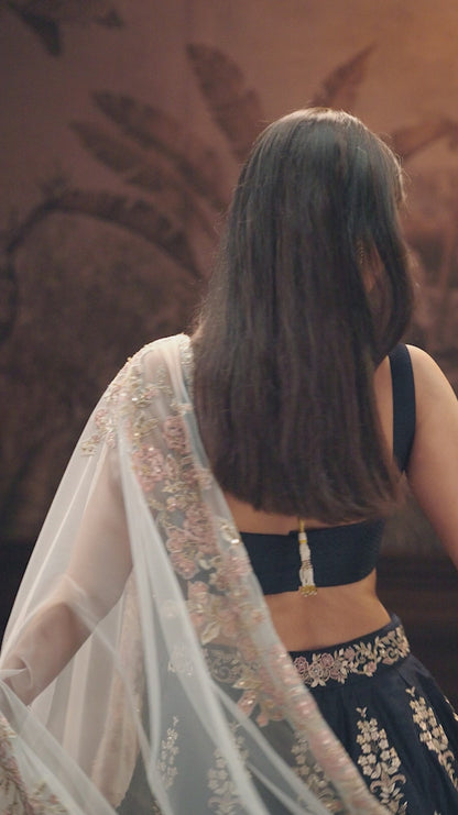 Midnight Blue  Raw Silk Lehenga
