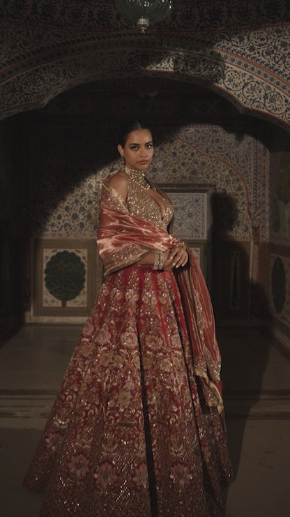 Red Lotus Lehenga