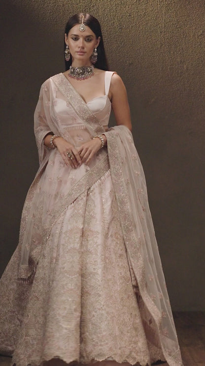 Powder Pink Raw Silk Lehenga