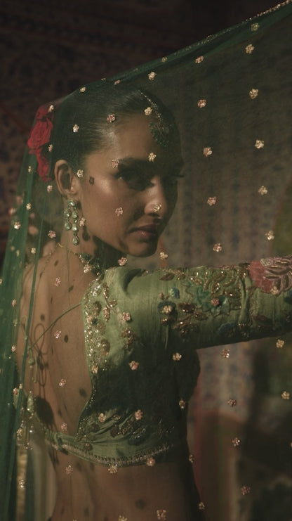 Pichwai  Green Lehenga