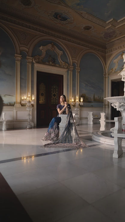 Dark Blue Lotus Saree